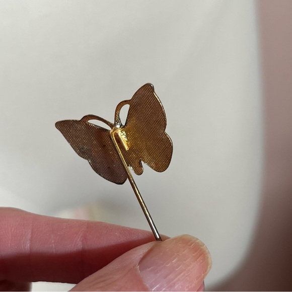 Vintage White floral Guillouche enamel Butterfly feminine Gold stick pin - Picture 6 of 13